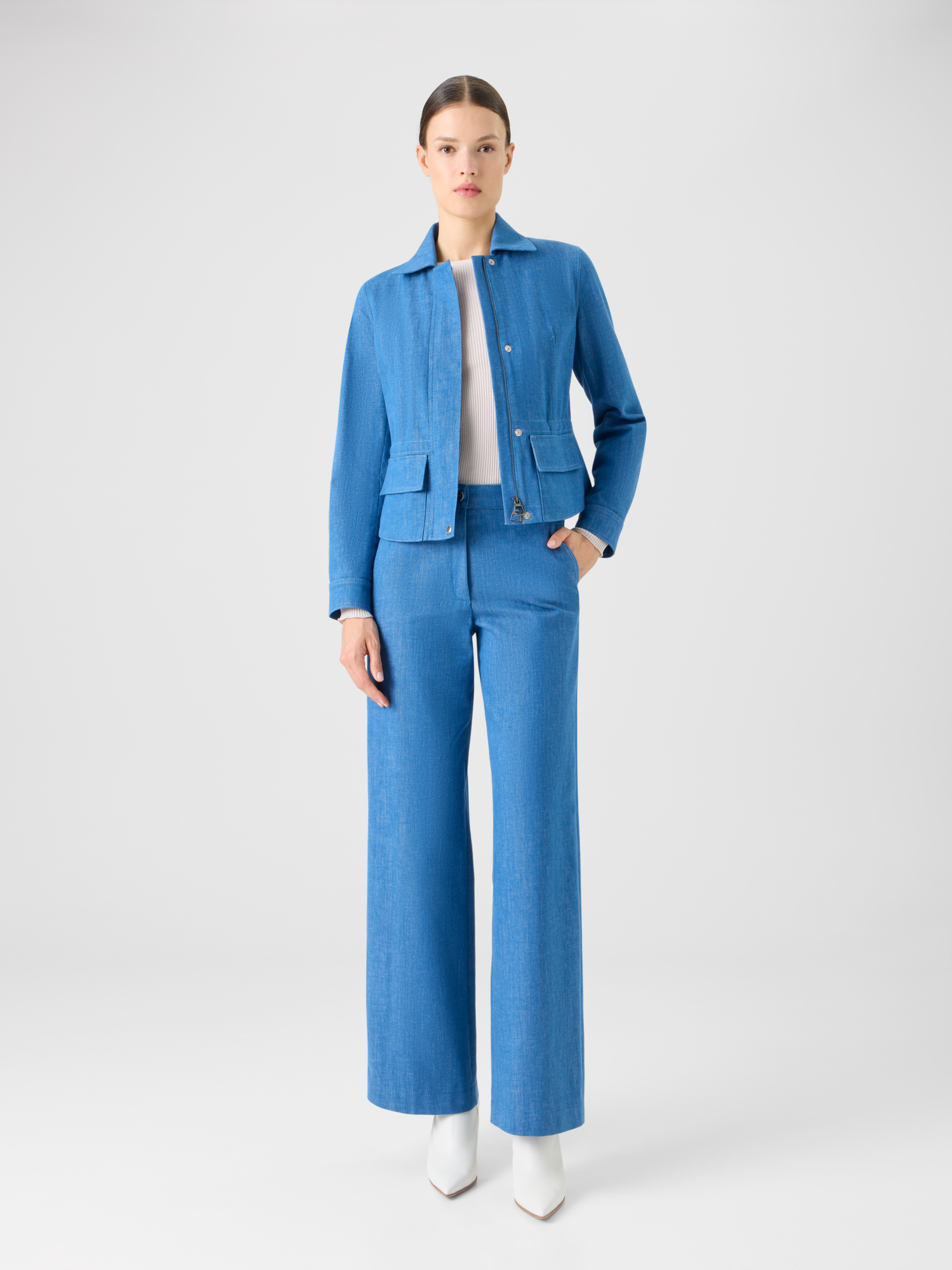 Designer Short Cotton Stretch Denim Jacket - blue 