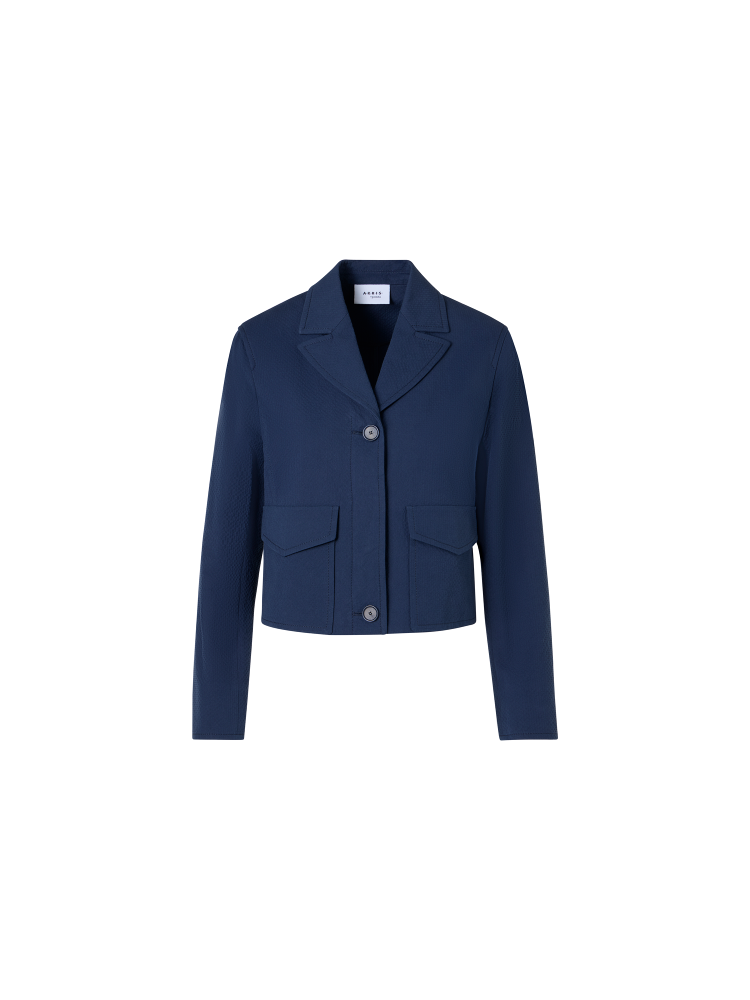 Designer Boxy Cotton Stretch Seersucker Lapel Jacket - navy - blue