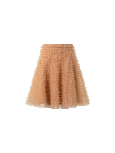 Designer Short A-Line Ruched Tulle Skirt - neutral - pastel - beige