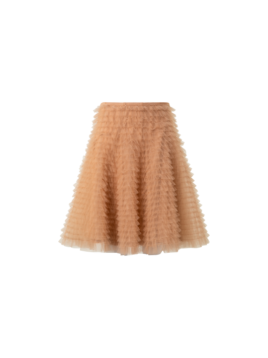 Designer Short A-Line Ruched Tulle Skirt - neutral - pastel - beige