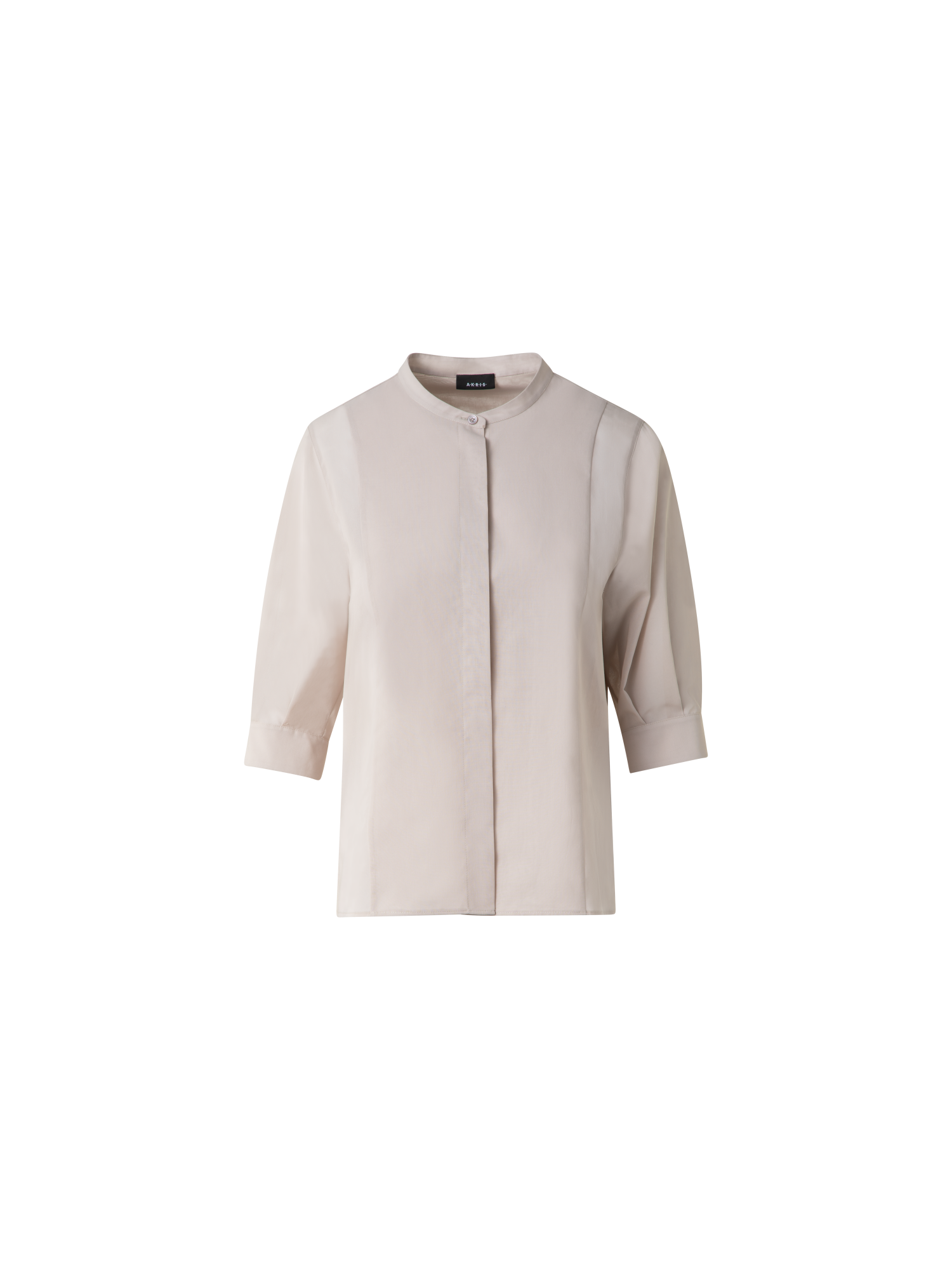 Designer Cotton Blouse with Sheer Volume Sleeves - neutral - grey - beige