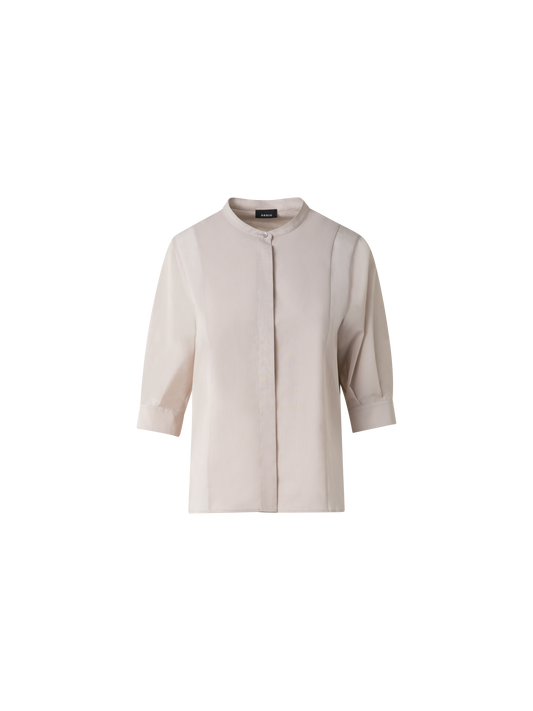 Designer Cotton Blouse with Sheer Volume Sleeves - neutral - grey - beige