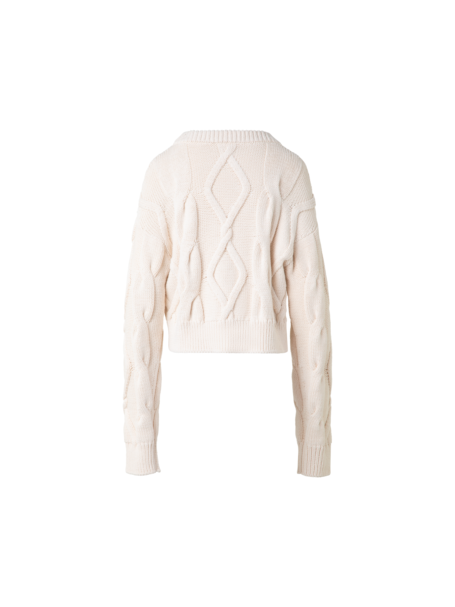 Designer Crew Neck Sweater in Chunky Cable Cotton - neutral - pastel - ecru - beige - white