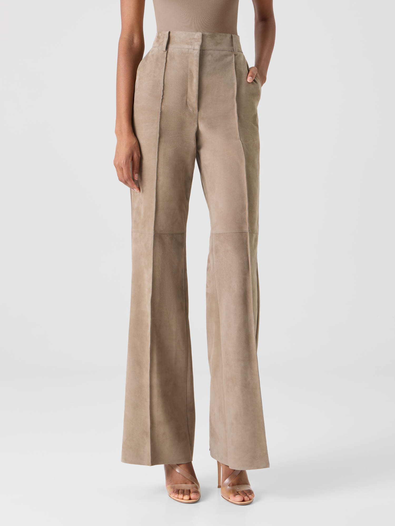Designer Florine Straight Wide Suede Pants - beige - neutral 