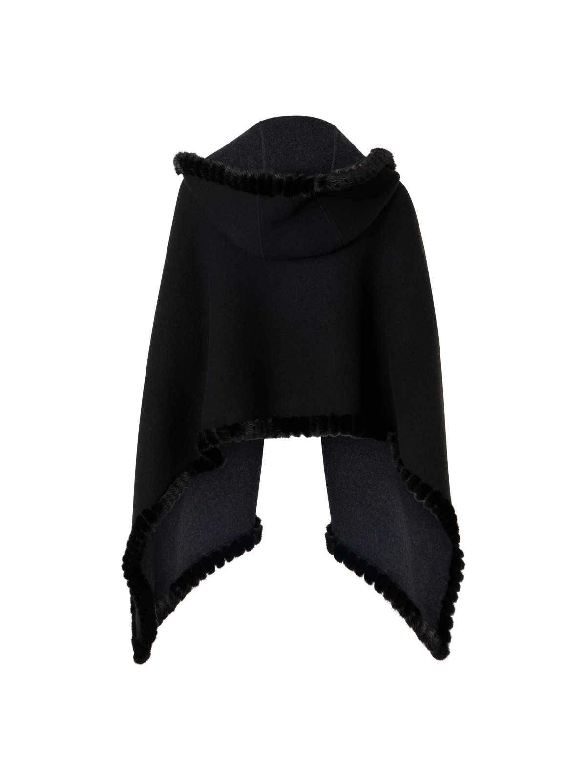 Designer Reversible Hooded Cashmere Cape with Mink Trim - grey - black