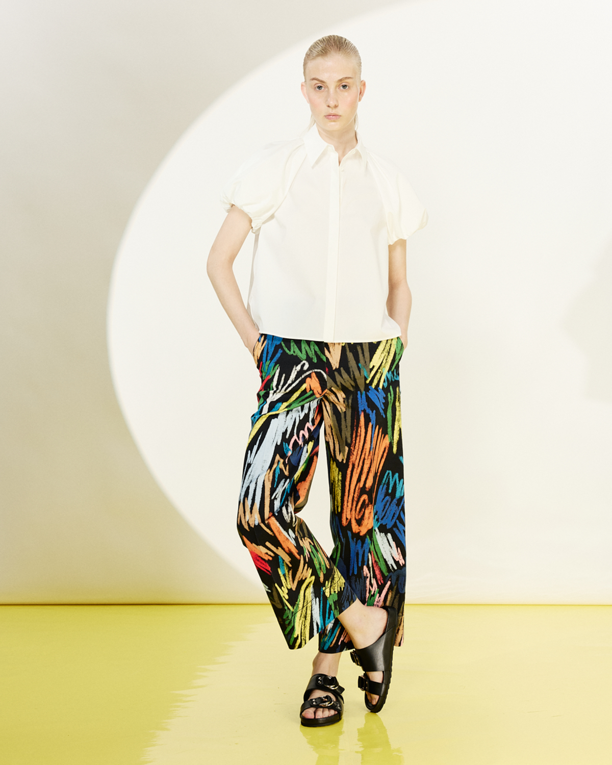 Designer Cotton Poplin Blouse with Bubble Sleeves - white #editorial