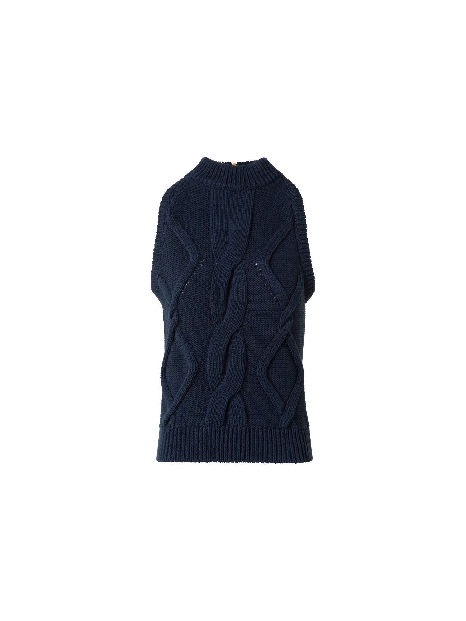 Designer Sleeveless Top in Chunky Cotton Cable Knit - navy - blue