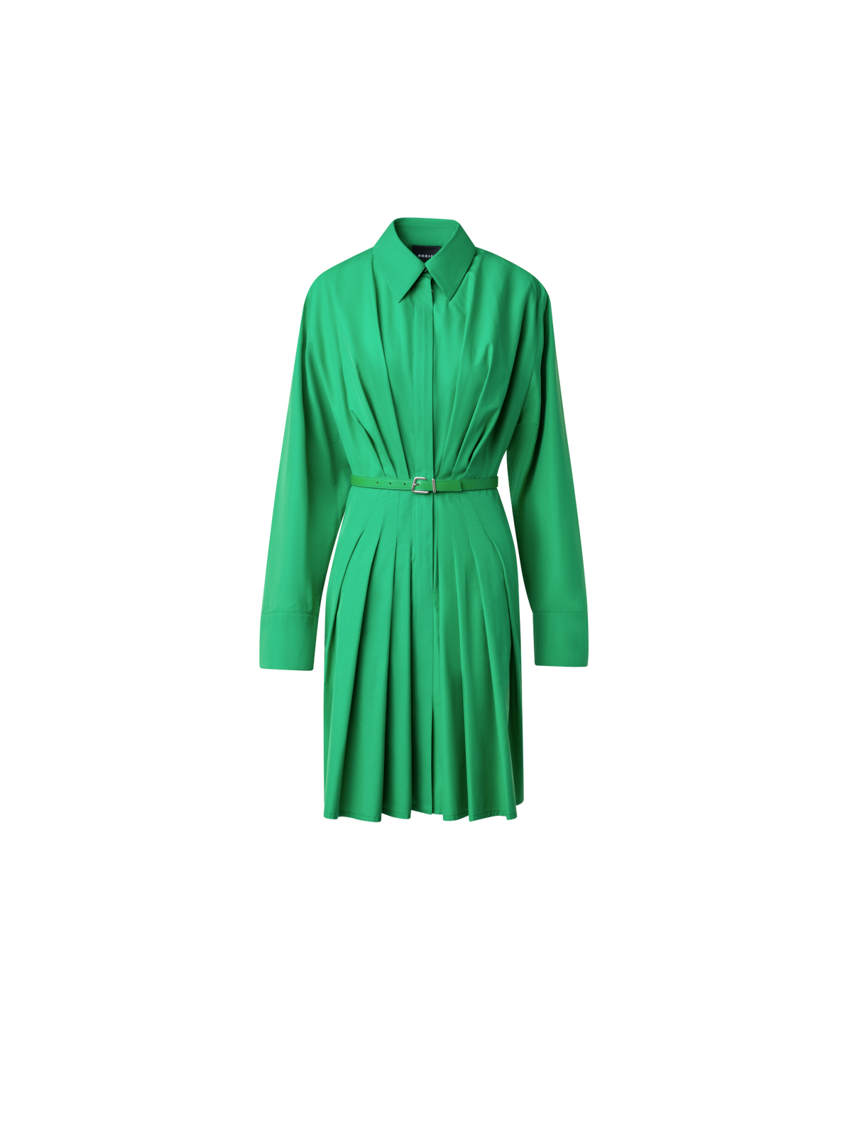 Designer Pleated Cotton Shirt Dress - green