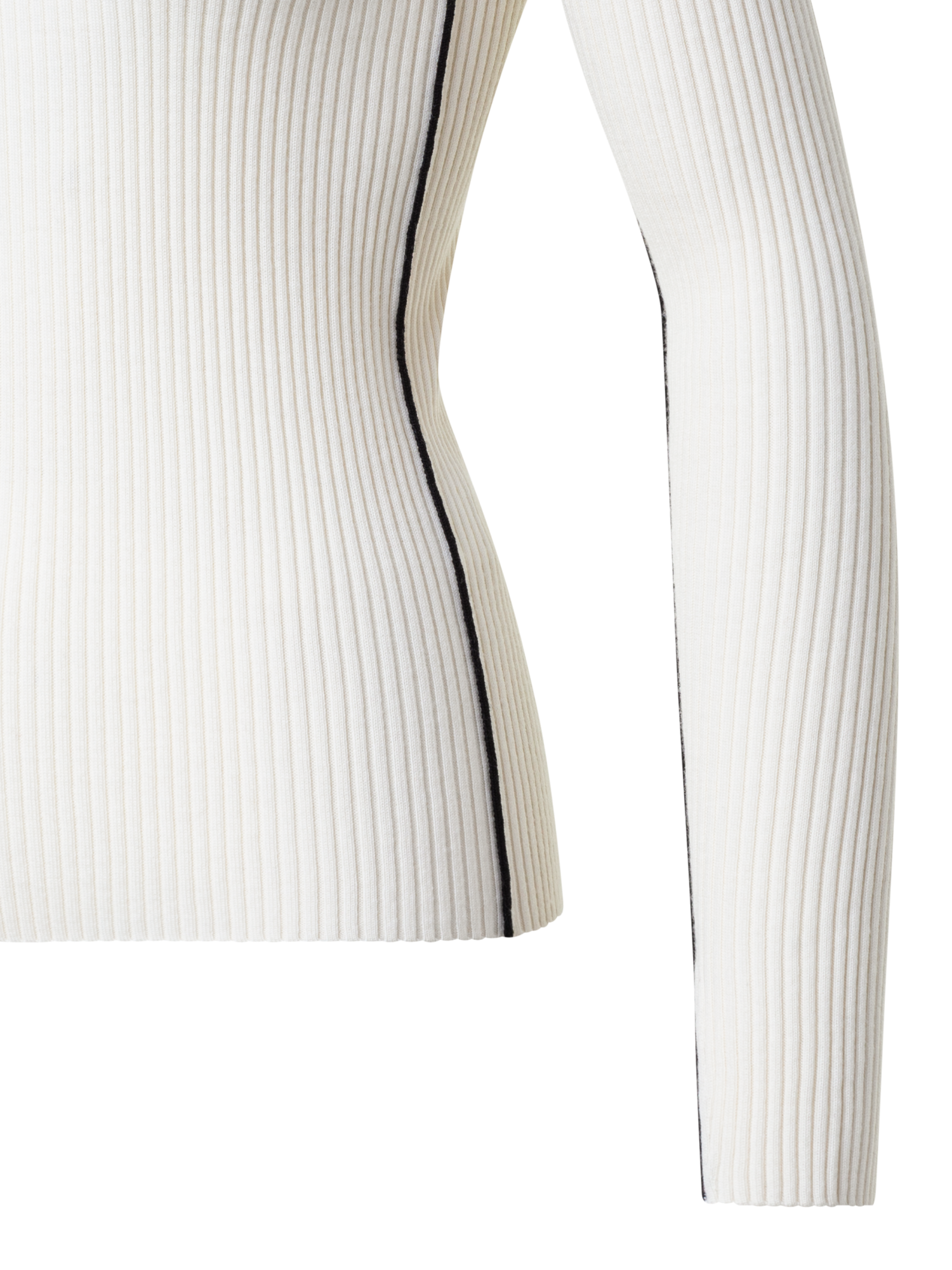 Designer Ribbed Merino Wool Sweater with Contrast Stripe - multicolor - ecru - white