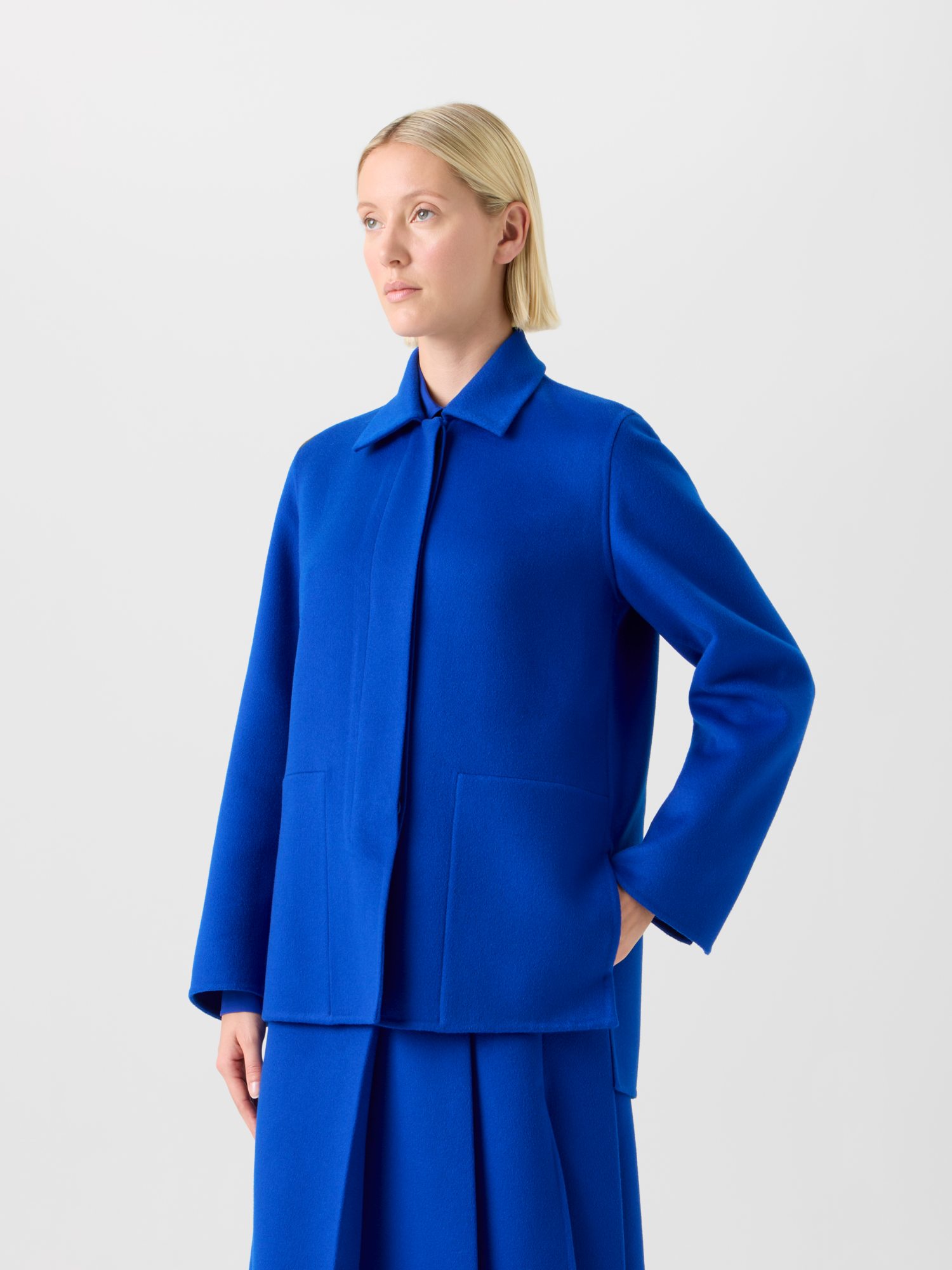 Designer Long Cashmere Double-Face Shirt Jacket - blue 