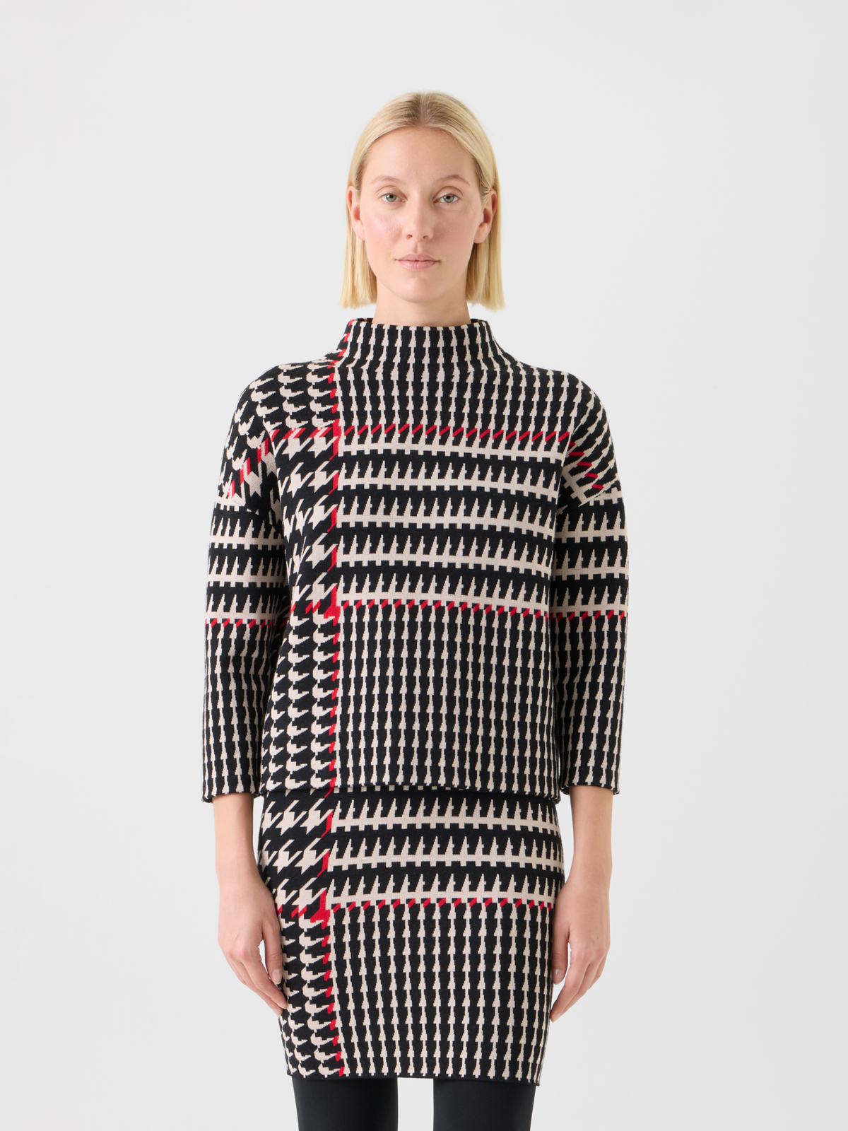 Designer XL Glencheck Jacquard Mock Neck Sweater - black - multicolor #editorial