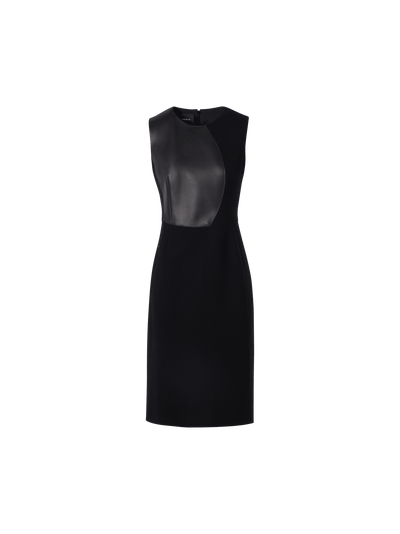 Designer Sleeveless Wool-Crêpe Double-Face Sheath Dress - black