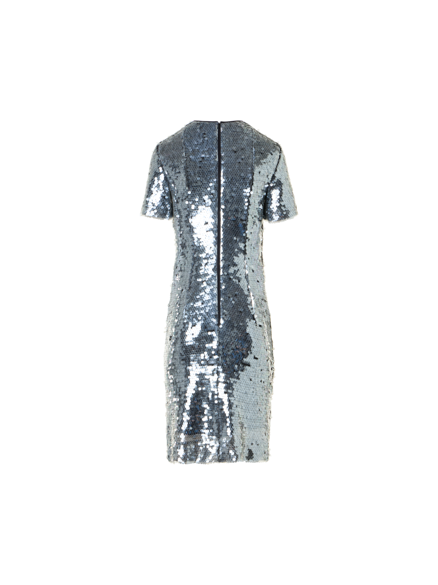 Designer Lucid Sequin Embroidered Tulle Sheath Dress - silver