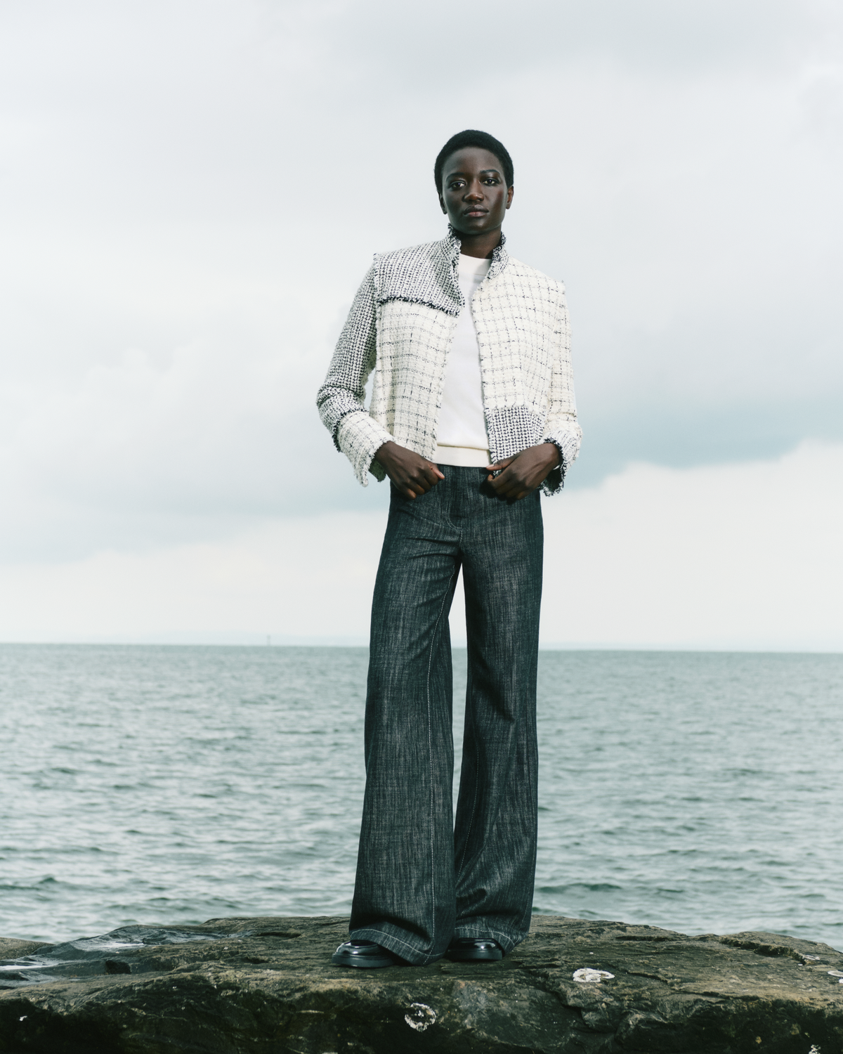 Designer Wide Cotton Denim Pants - black #editorial