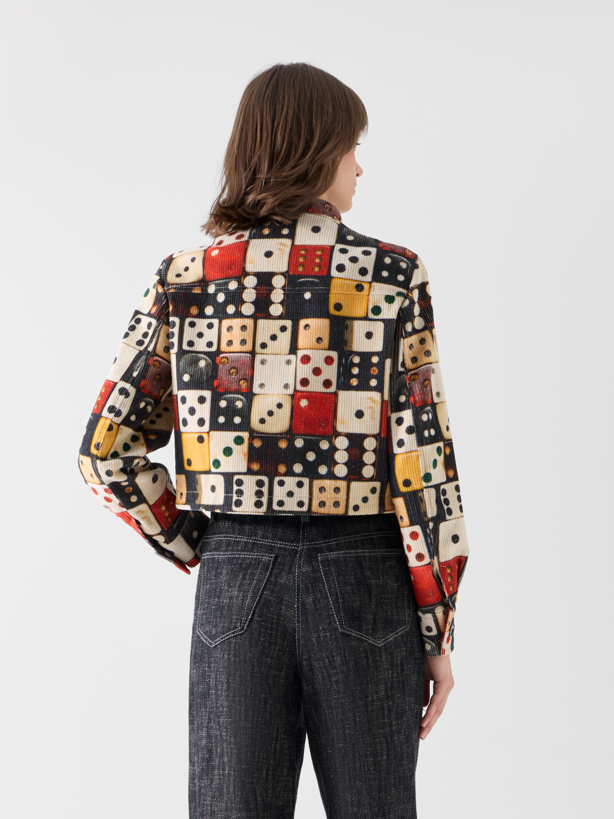 Designer Corduroy Jacket with Large Dice Print - multicolor 