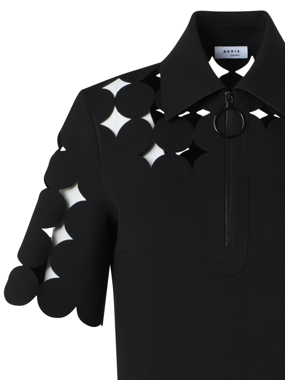 Designer Dropping Dot Cut-Out Polo Shirt - black