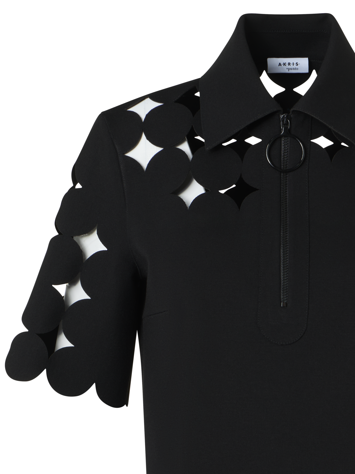Designer Dropping Dot Cut-Out Polo Shirt - black