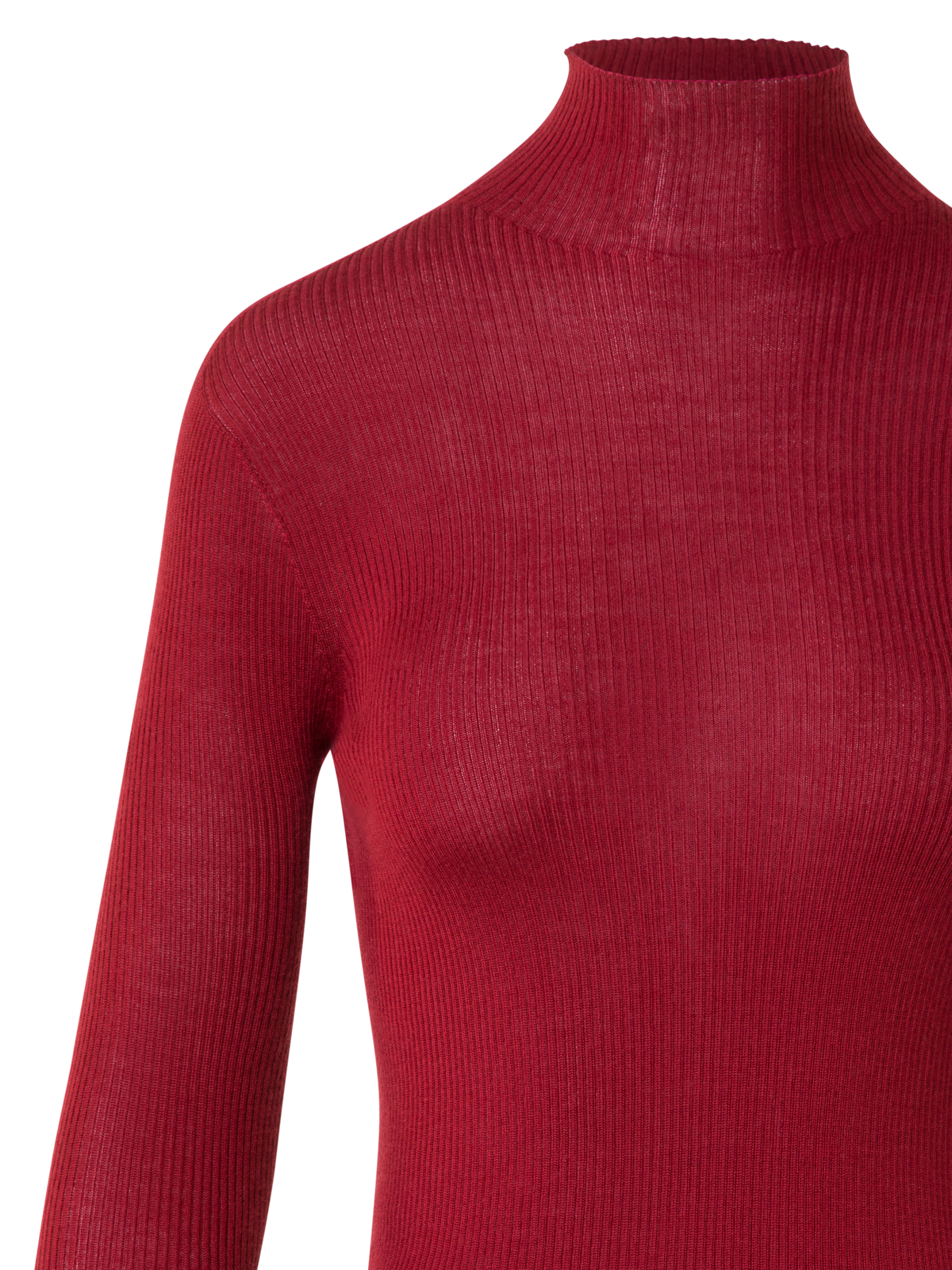 Designer Fine Rib Cashmere Silk Mock Neck Sweater - red