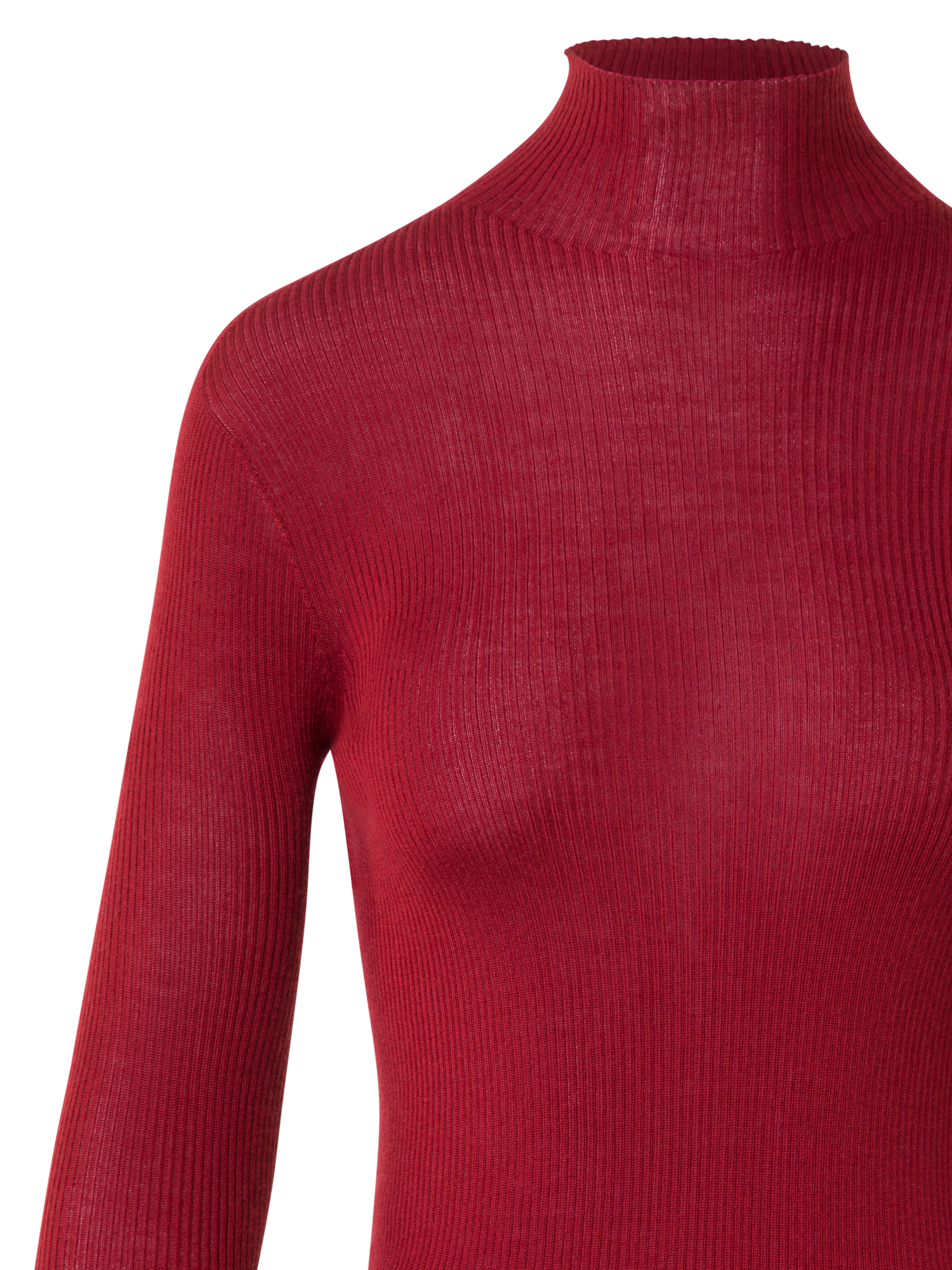 Designer Fine Rib Cashmere Silk Mock Neck Sweater - red