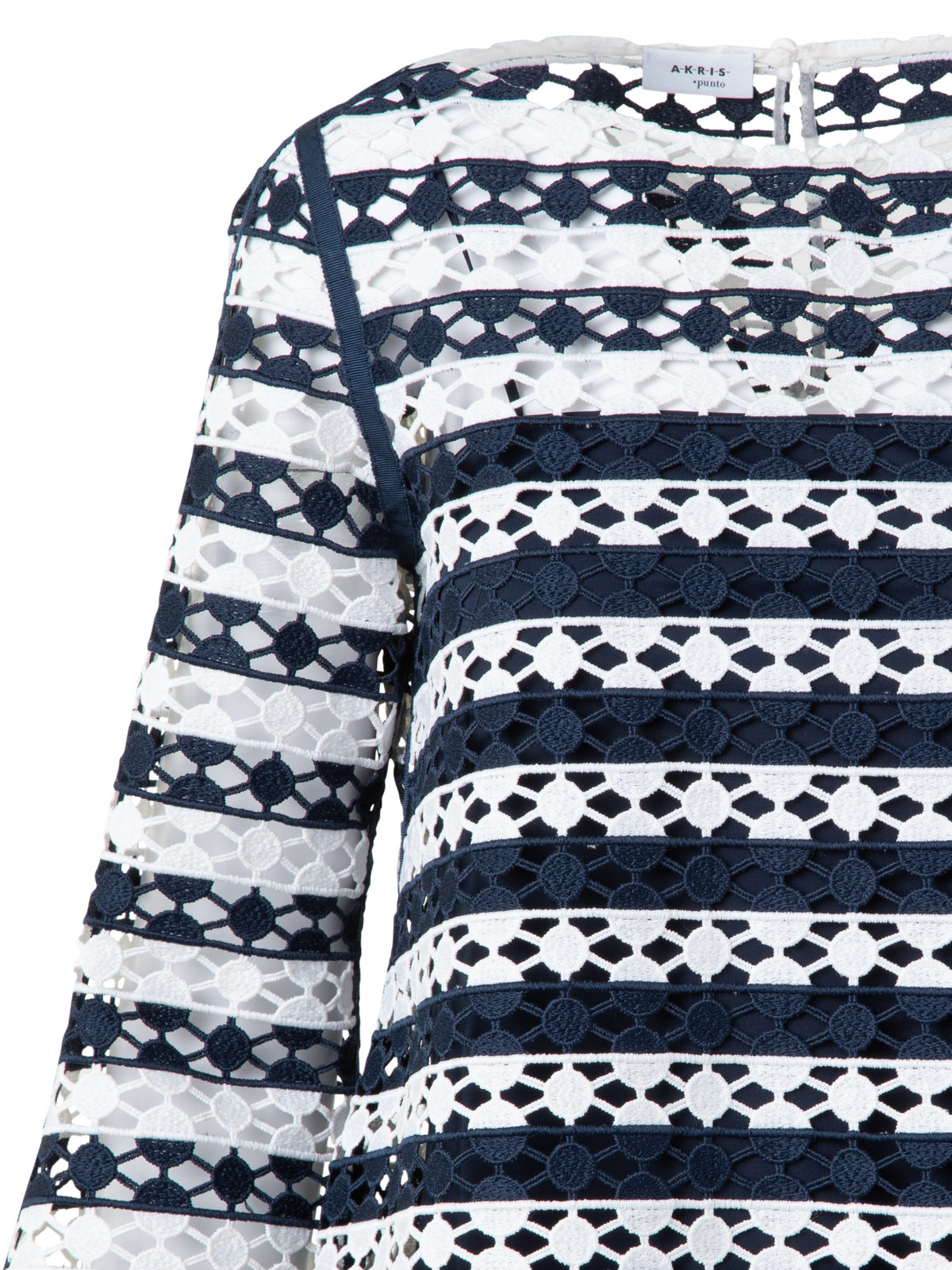 Designer Top in Stripe Embroidery - navy - multicolor - ecru - white