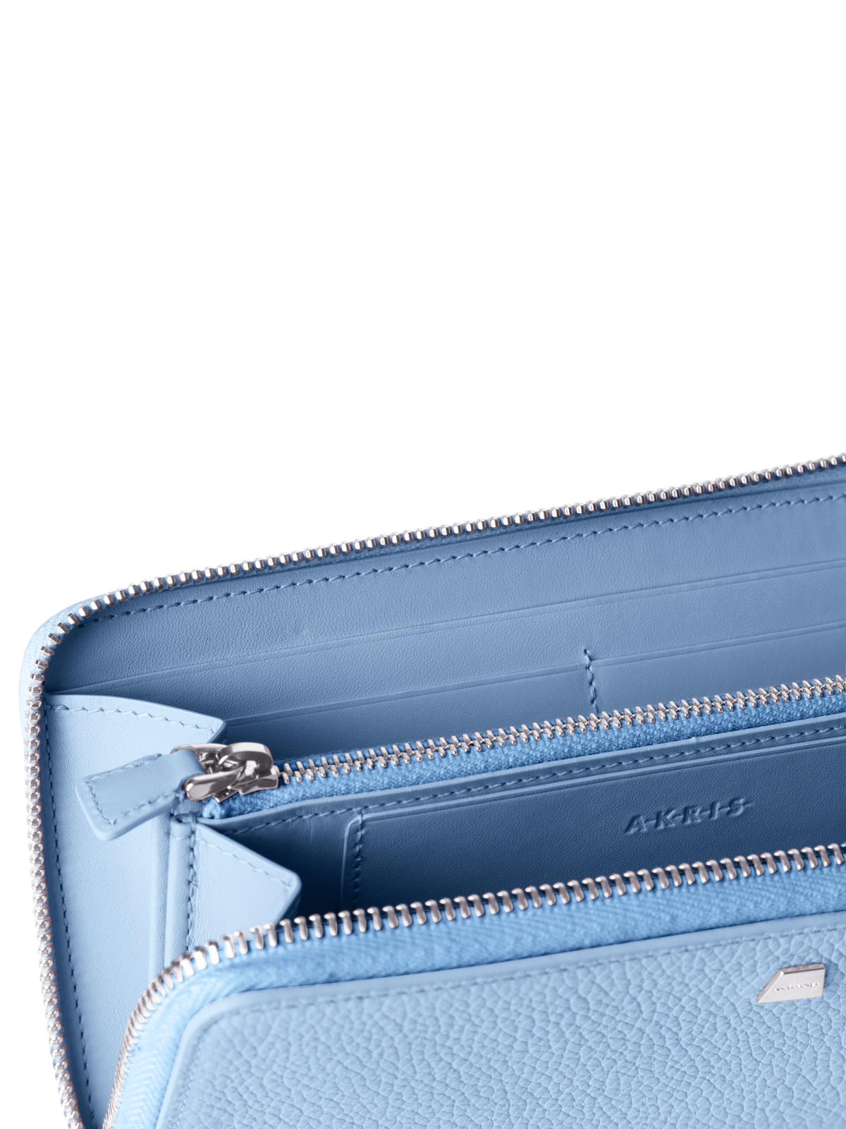 Designer Long Zip Around Wallet in Leather - blue