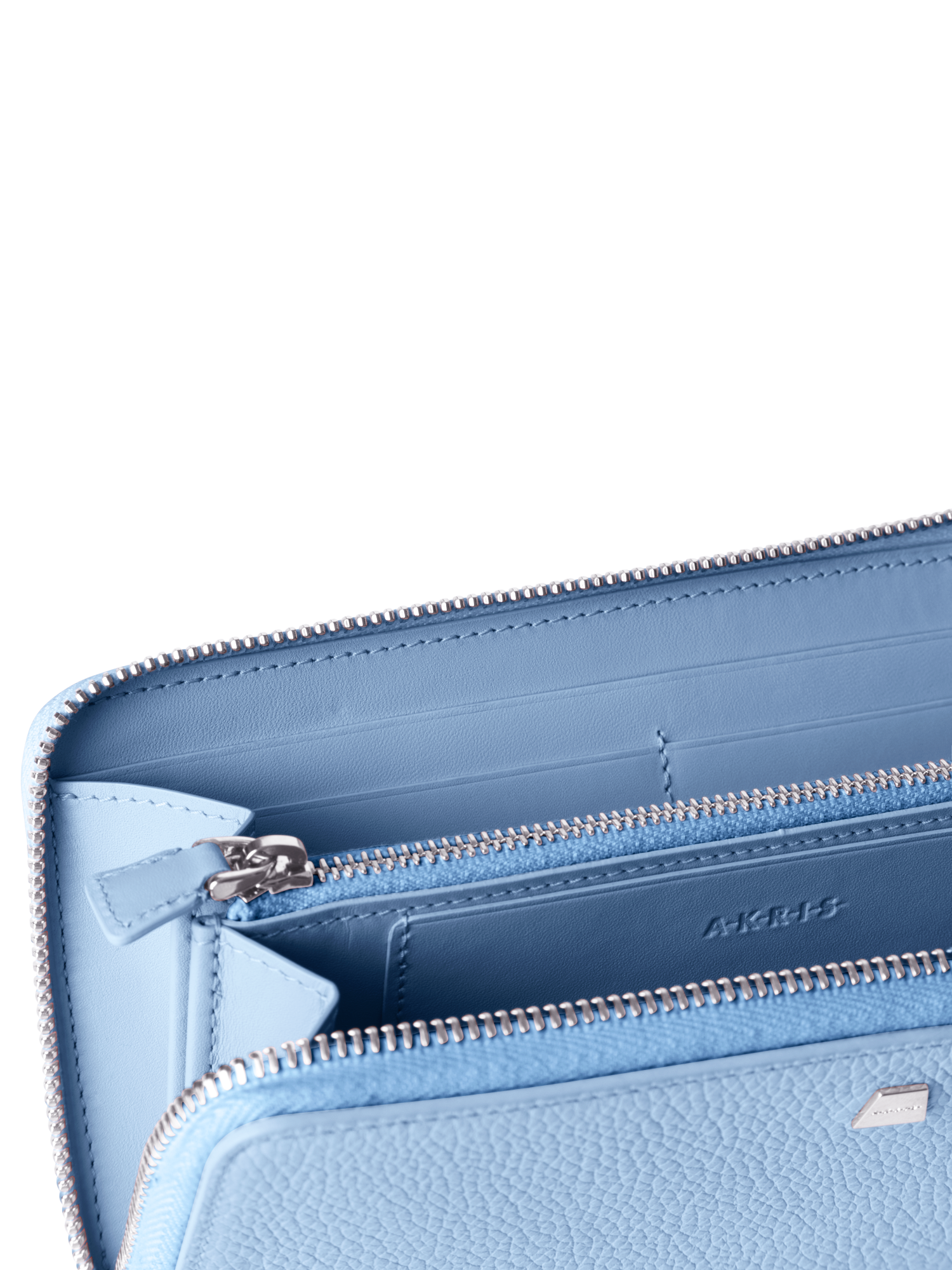 Designer Long Zip Around Wallet in Leather - blue