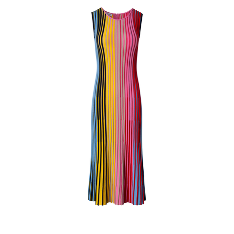 Merino Wool Knit Dress with Rainbow Rib
