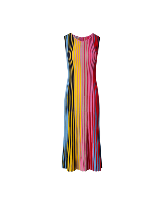 Designer Sleeveless Merino Wool Knit Rib Dress - multicolor
