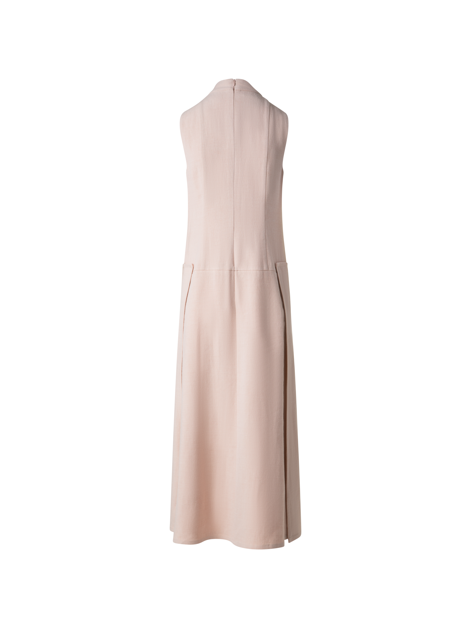 Designer Pleated Midi Dress in a Linen Wool Blend - neutral - pastel - beige