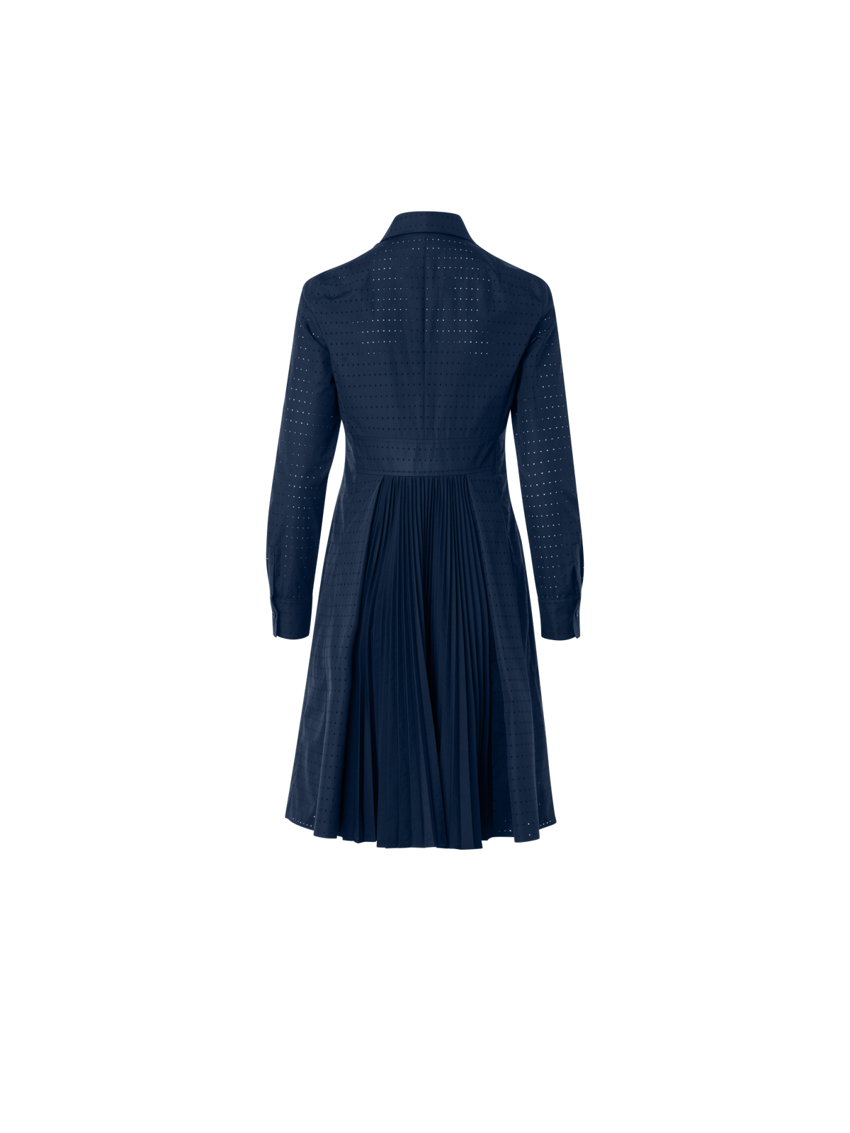 Designer Perforated Pin Dot Cotton Poplin Dress - navy - blue