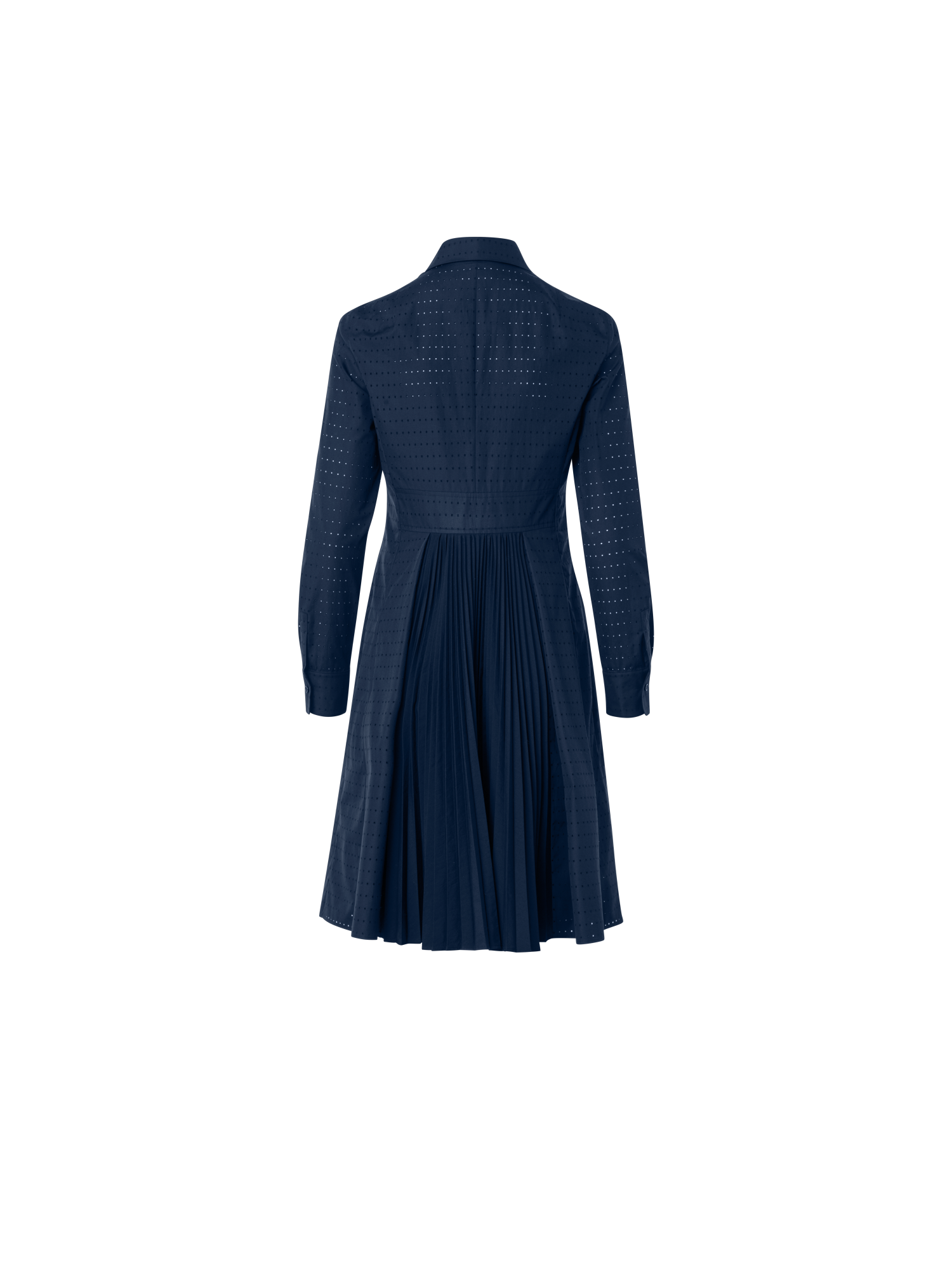 Designer Perforated Pin Dot Cotton Poplin Dress - navy - blue