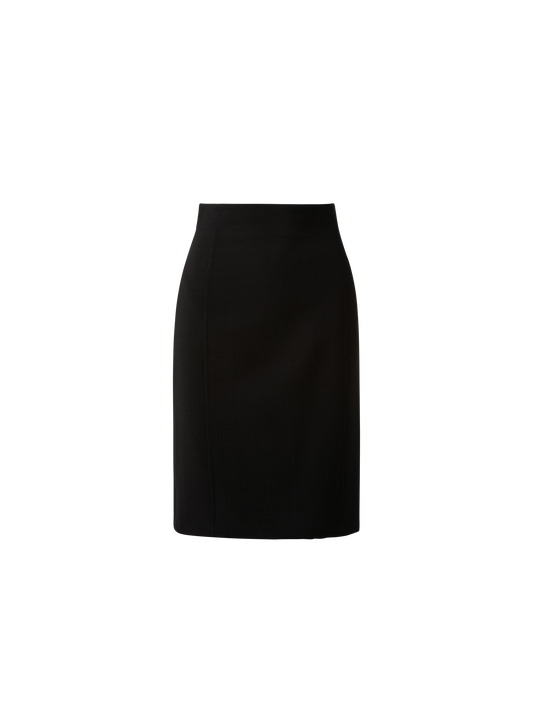 Designer Wool Double-Face Pencil Skirt with Slits - black