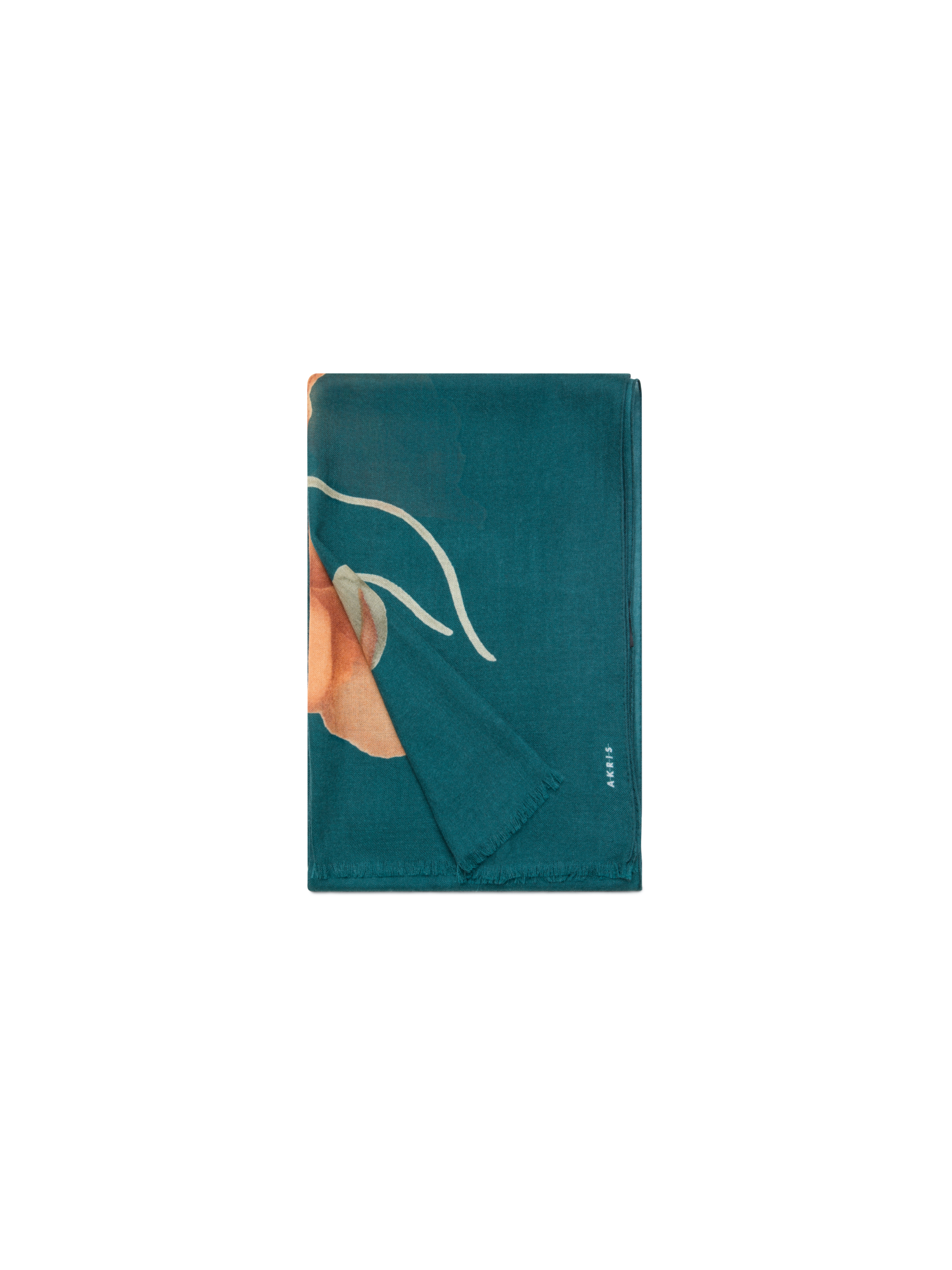 Designer Cashmere Silk Scarf with Placed Anemone Print - green - multicolor