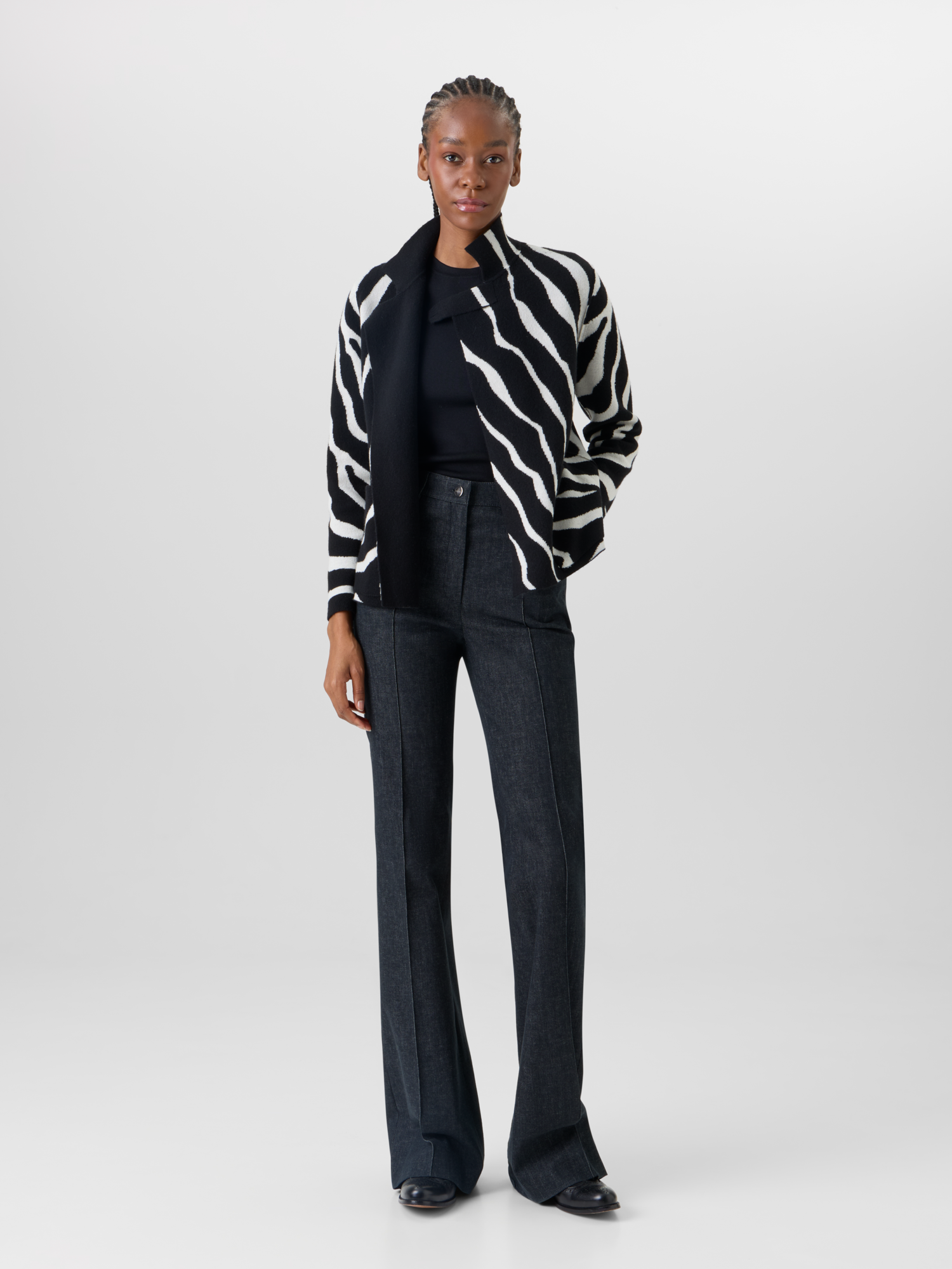 Designer Cashmere Double-Face Knit Cardigan - black 
