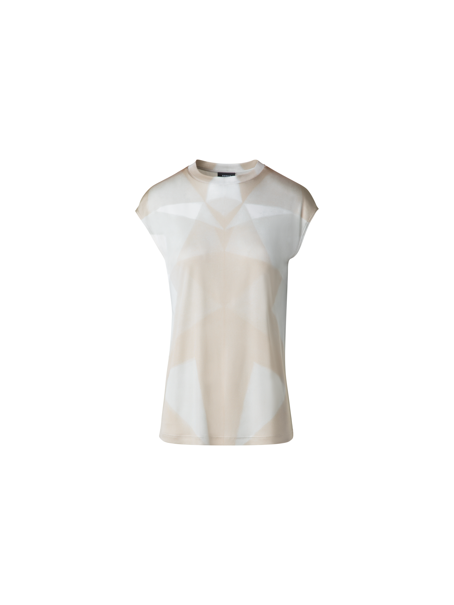 Designer Silk T-Shirt with Chiaroscuro Print - neutral - pastel - multicolor - beige