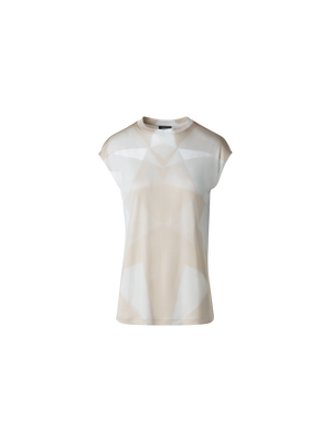 Designer Silk T-Shirt with Chiaroscuro Print - neutral - pastel - multicolor - beige