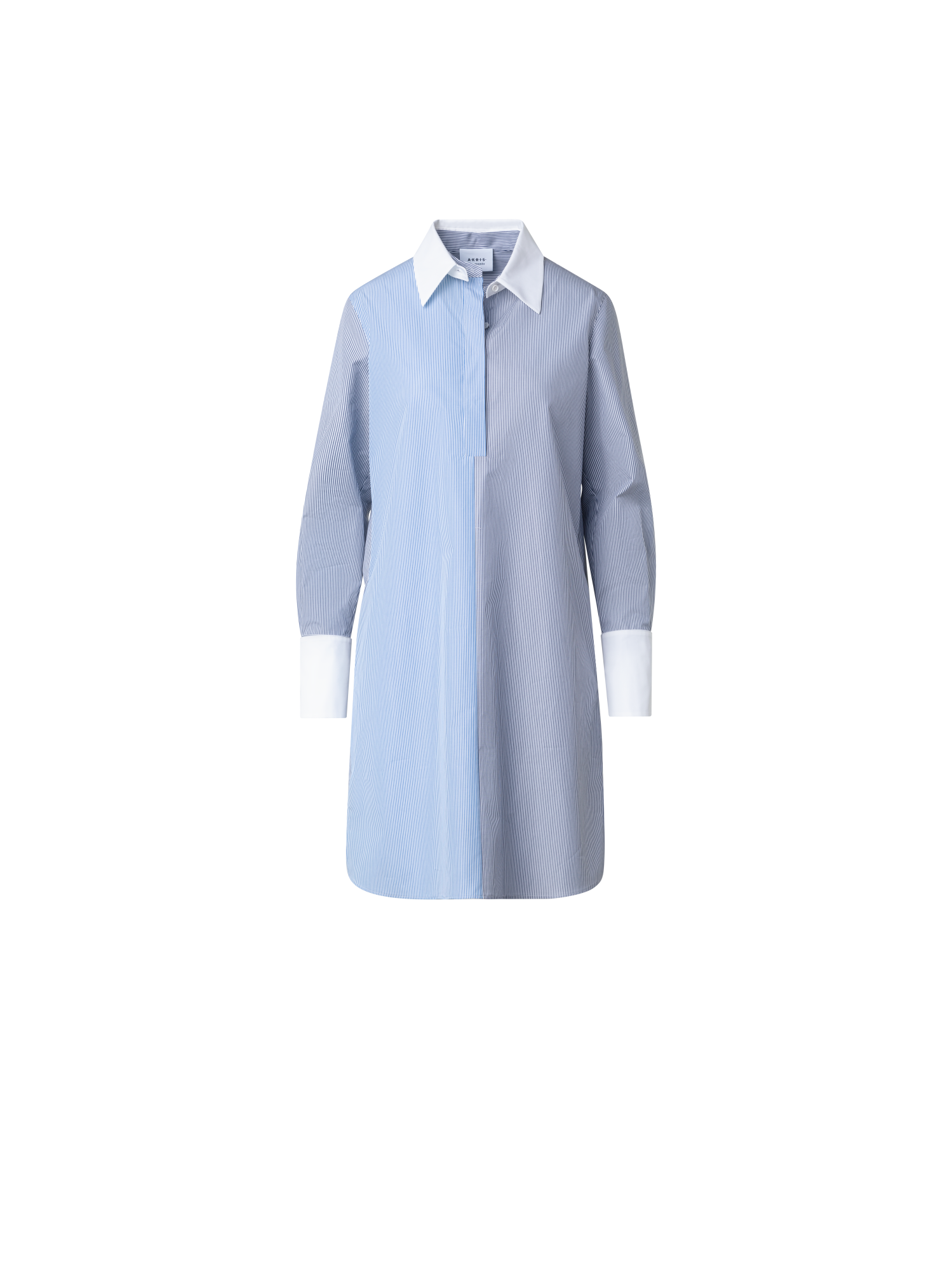 Designer Striped Shirt Dress with Removable Collar - multicolor