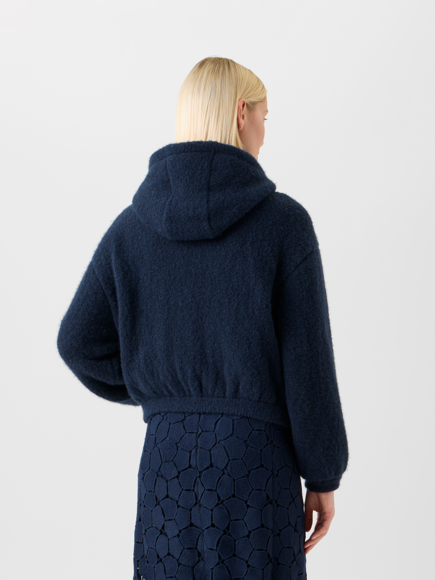 Designer Ultra-Soft Cashmere Silk Bouclé Zip Hoodie - neutral - navy - blue 