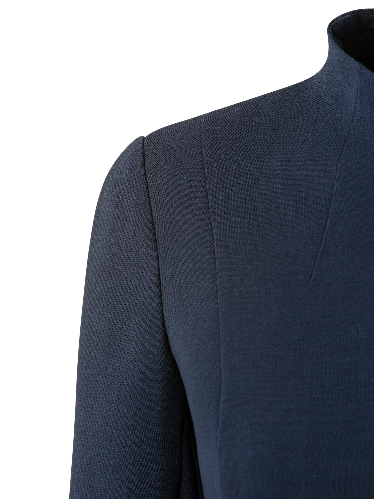 Designer 3/4 Sleeve Wool Double-Face Mock Neck Dress - navy - blue