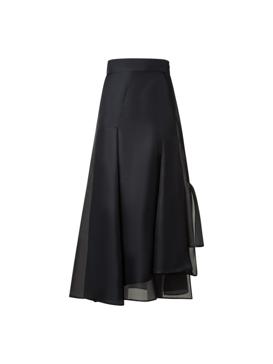 Designer Asymetrical Midi Skirt in Silk Organza - black