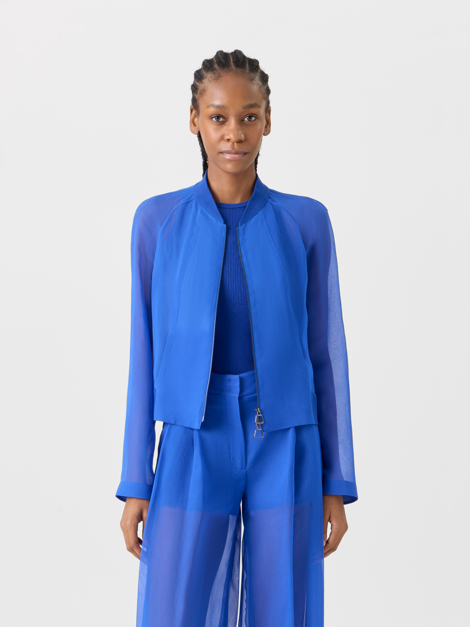 Designer Harina Lightweight Blouson in Silk Organza - blue 