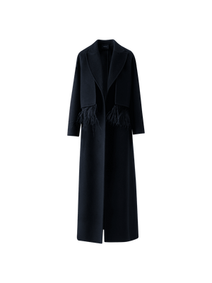 Designer Duo Coat - Vest and Bolero with Feather Detail - black - neutral