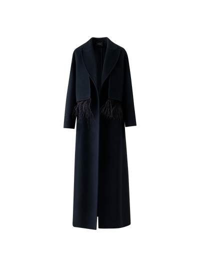 Designer Duo Coat - Vest and Bolero with Feather Detail - black - neutral