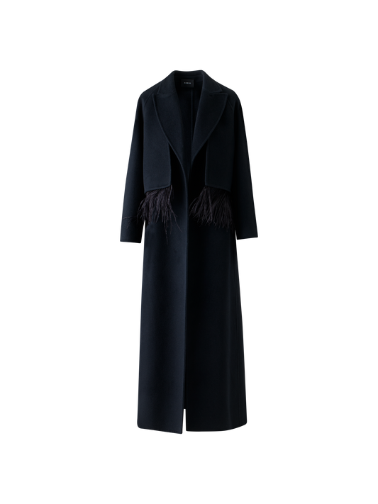 Designer Duo Coat - Vest and Bolero with Feather Detail - black - neutral