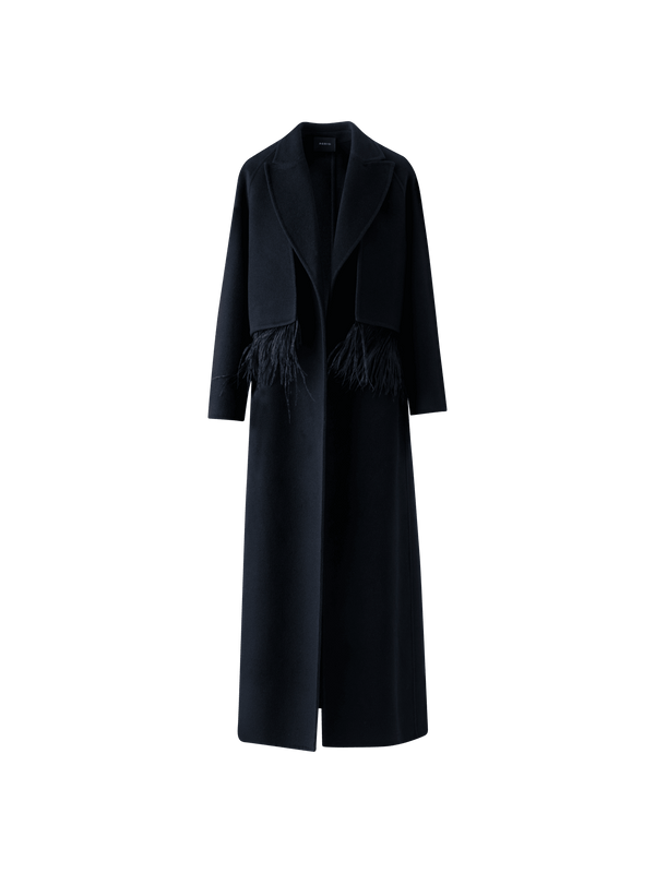 Designer Duo Coat - Vest and Bolero with Feather Detail - black - neutral