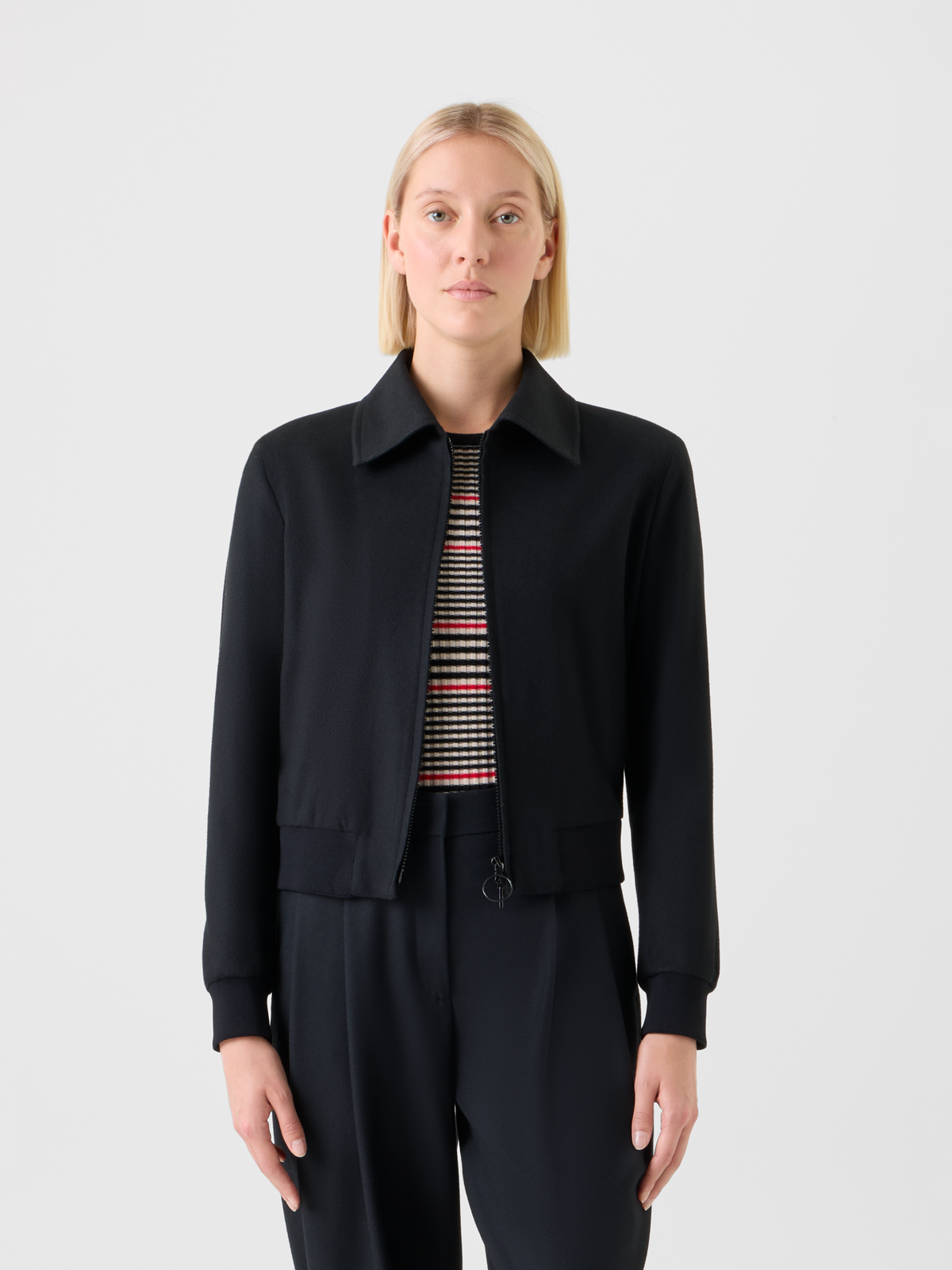 Designer Short Wool Cashmere Bomber Jacket - black - neutral #editorial