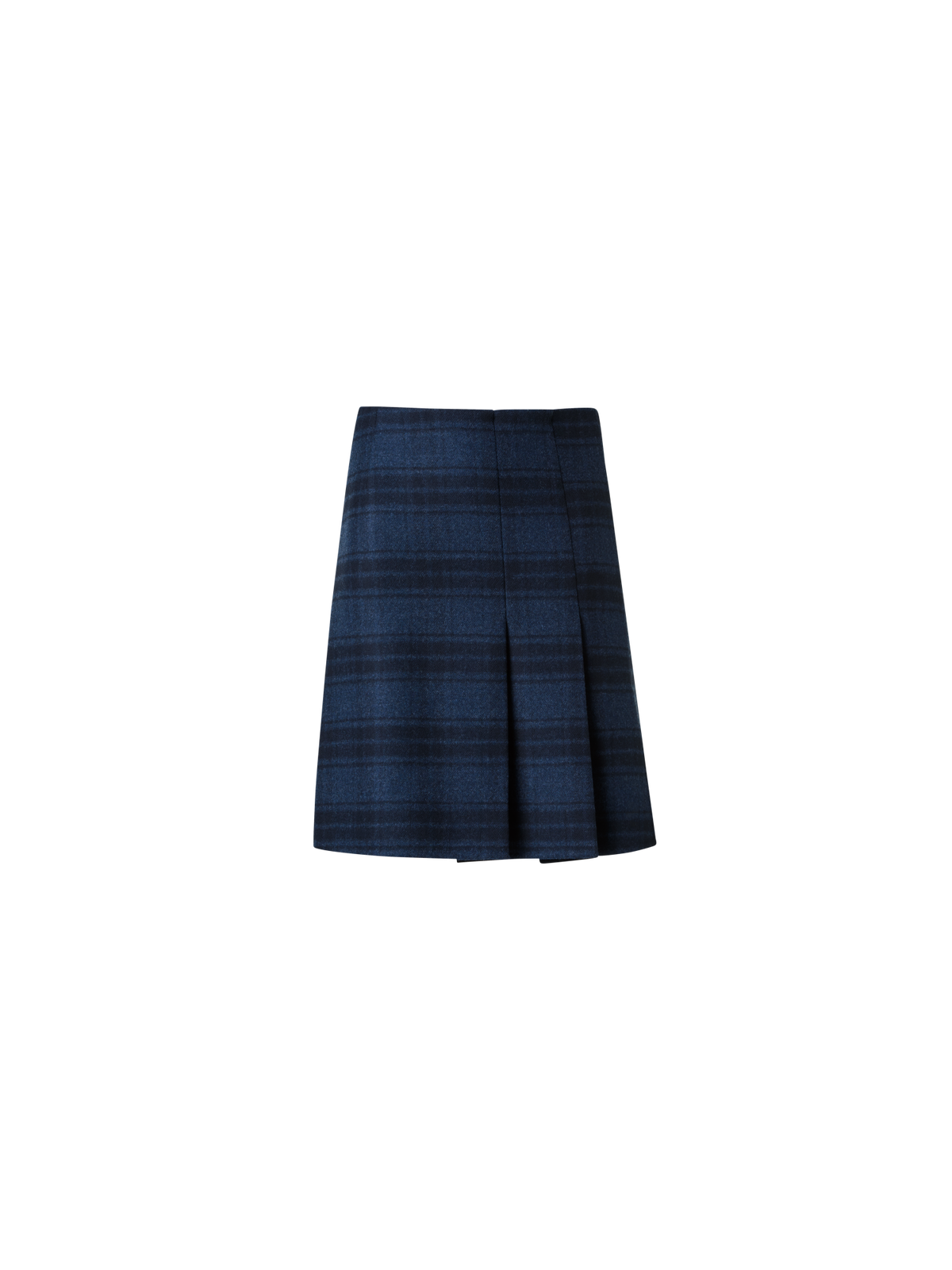 Designer Half-Pleated Wool Double-Face Plaid Mini Skirt - neutral - navy - blue - multicolor