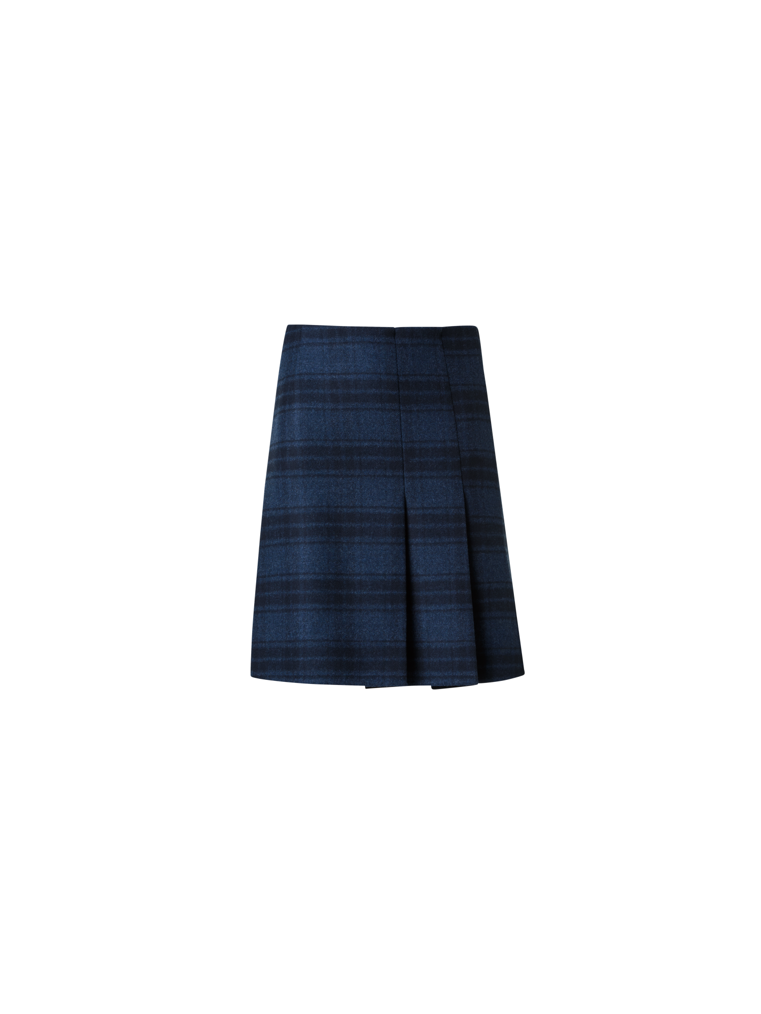 Designer Half-Pleated Wool Double-Face Plaid Mini Skirt - neutral - navy - blue - multicolor