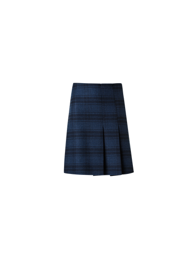 Designer Half-Pleated Wool Double-Face Plaid Mini Skirt - neutral - navy - blue - multicolor