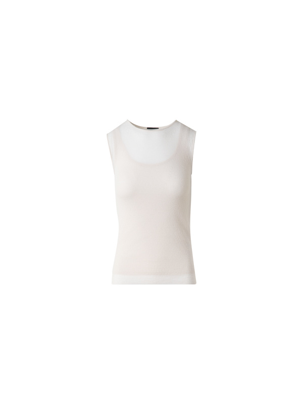 Designer Double Layered Knit Top in Sheer Cotton - neutral - pastel - beige